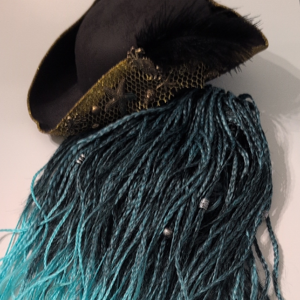 Disney Black and Gold Hat with Teal Fringe